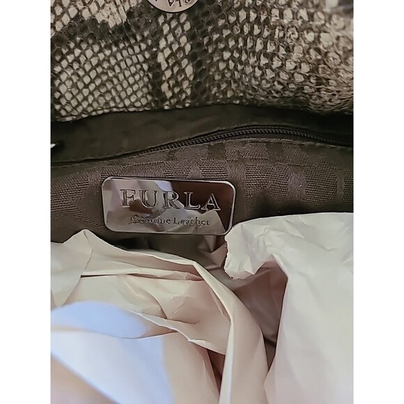 Vintage Furla Python Embossed Draw Leather Hand Bag Excell. Cond. Brown Neutral - Picture 6 of 12